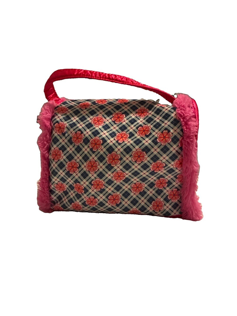 plaid and floral patterned handbag
